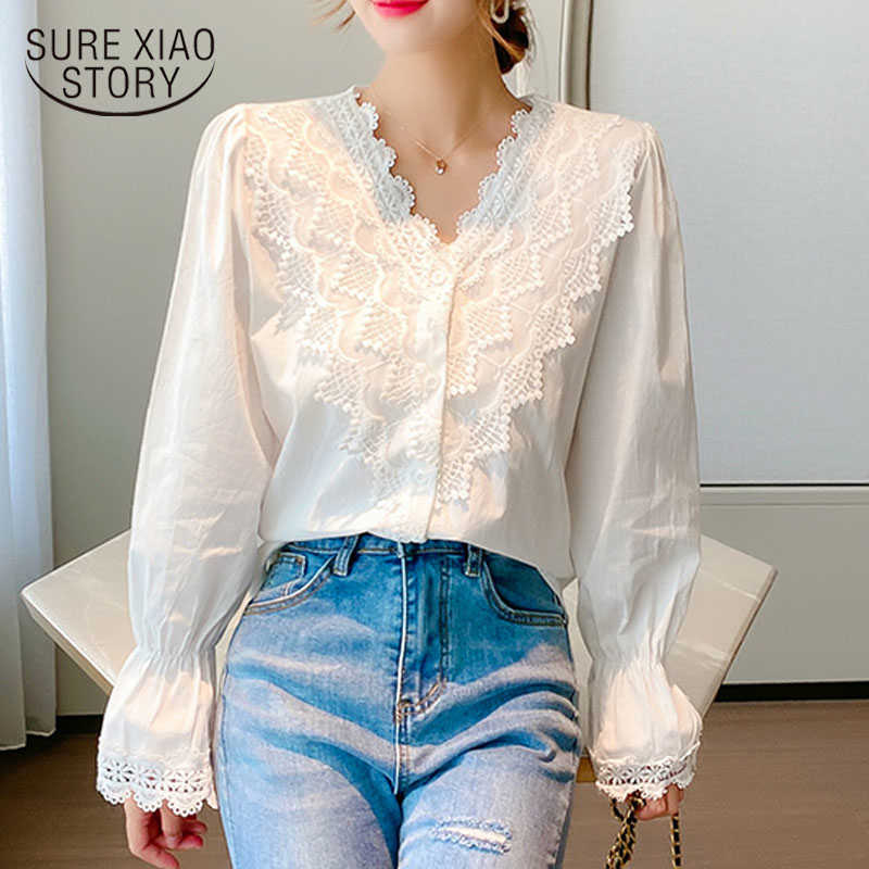 Vintage Blouses Women Plus Size White Shirt Women Autumn Long Sleeve V-neck Pullover Sexy Lace Blusas Loose Women' Tops 11127 210527
Vintage Blouses Women Plus Size White Shirt Women Autumn Long Sleeve V-neck Pullover Sexy Lace Blusas Loose Women' Tops 11127 210527