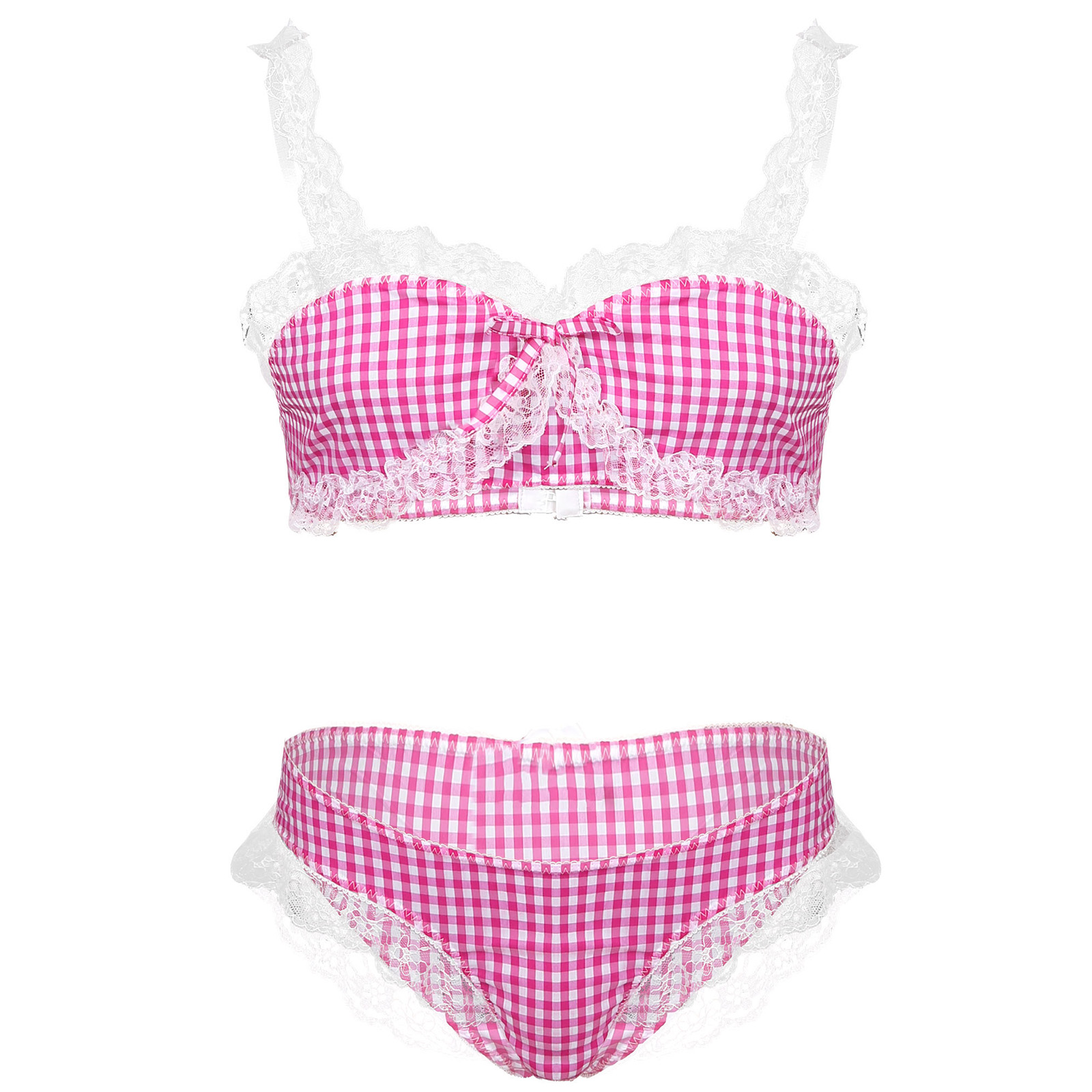 Mens Sissy Crossdresser Lingerie Set Plaid Lace Trim Sleepwear Nightwear Adjustable Spaghetti Strap Bowknot Tops with Briefs
Mens Sissy Crossdresser Lingerie Set Plaid Lace Trim Sleepwear Nightwear Adjustable Spaghetti Strap Bowknot Tops with Briefs