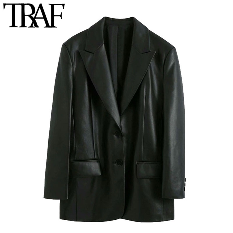 TRAF Women Fashion Faux Leather Loose Blazers Coat Vintage Long Sleeve Pockets Back Vents Female Outerwear Chic Tops 211019, Black
TRAF Women Fashion Faux Leather Loose Blazers Coat Vintage Long Sleeve Pockets Back Vents Female Outerwear Chic Tops 211019, Black