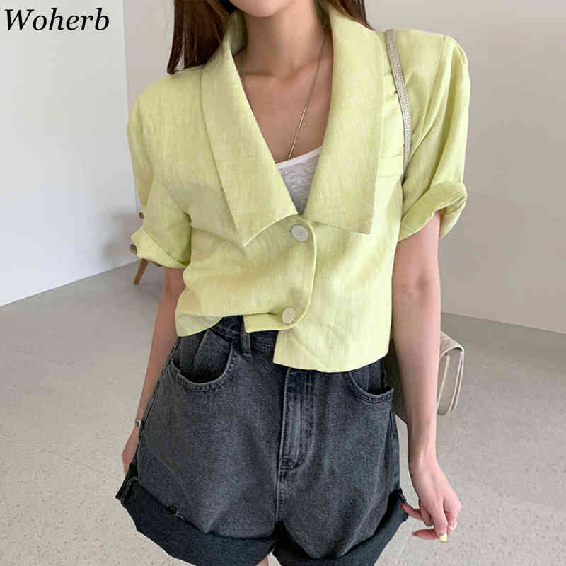 Women Summer Vintage All-match Outwear Korean Fashion Casual Short Sleeve Single Breasted Jacket Chic Coat 210519