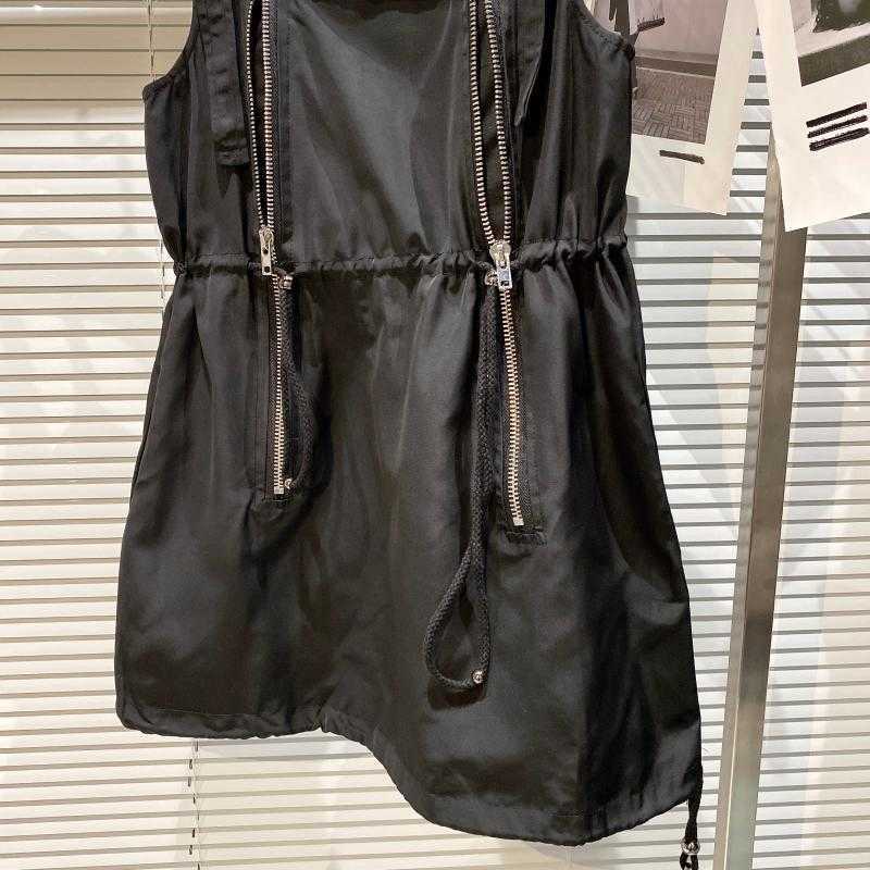 DEAT Women Strap Drawstring Personality Zipper Dress Sleeveless Arrivals Lady Sexy Fashion Spring Summer 11D511 210709