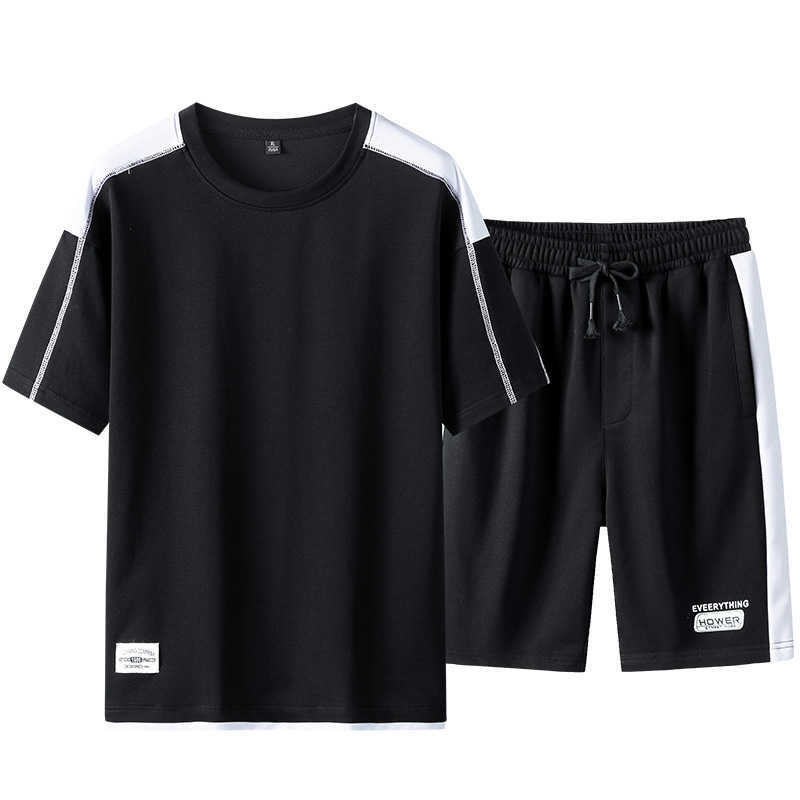 Mens Sets Summer Short Sleeve Tracksuit Men Casual Running Sweatsuit+Shorts Loose T-shirt Patchwork Sets Gym Jogger Streetwear 210603