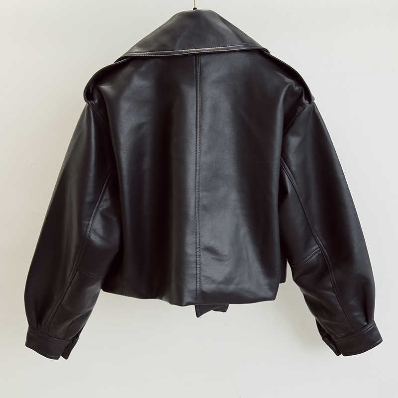 Spring Autumn Women Faux Leather Jacket Turndown Collar PU Motorcycle Loose Coat Female Cool Streetwear Outerwear 210909