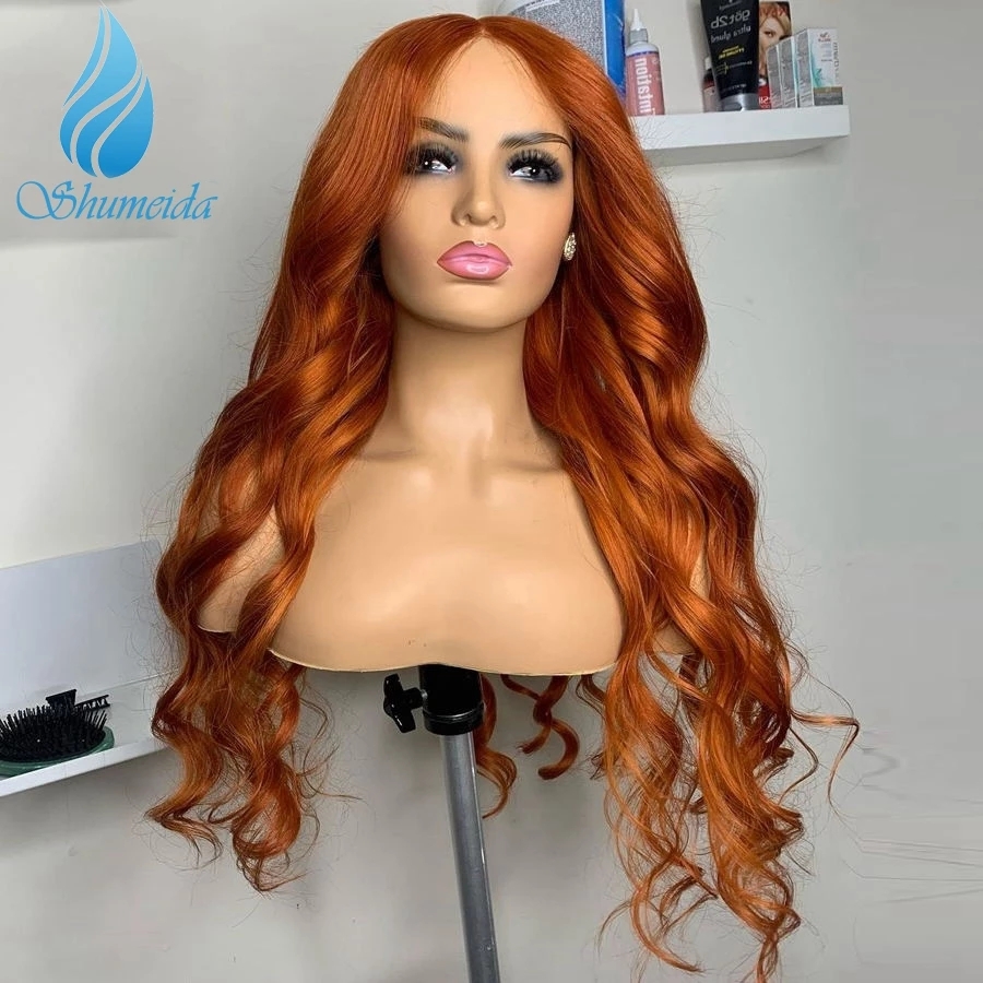 Orange Ginger Wave Lace Front Human Hair Wigs with Baby Hair Brazilian Hair Orange 13x6 Body Wave Lace Front Wigs Bleached Knots