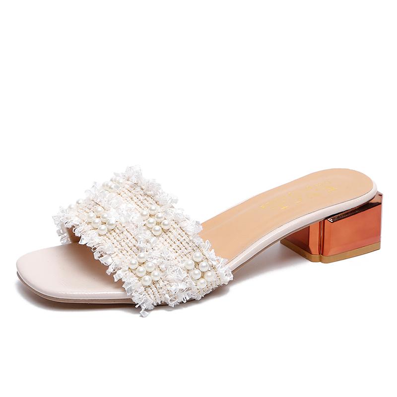 Summer Slippers Women Shoes Woman Mules Pearl Beach Colorful String Bead Square Mid Heels Ladies Female Slides, Beige
Summer Slippers Women Shoes Woman Mules Pearl Beach Colorful String Bead Square Mid Heels Ladies Female Slides, Beige