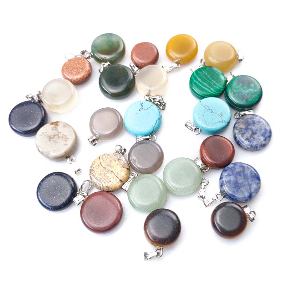 Fashion Silver Plated Round Healing Crystal Necklace Opal Turquoise Natural Stone pink Quartz Chakra Necklaces Jewelry