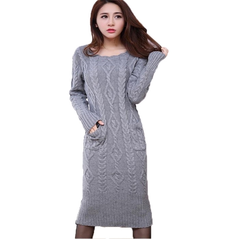 Long Robe Femme Women Slim Sleeved O-neck Solid Pullover Knitted Dress Autumn Winter Basic Twist Sweater Dresses 210525
Long Robe Femme Women Slim Sleeved O-neck Solid Pullover Knitted Dress Autumn Winter Basic Twist Sweater Dresses 210525