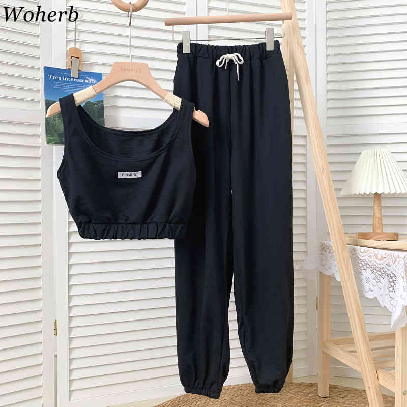 Women Streetwear 2 Piece Set Summer Tank Top+ Harem Pants Female Casual Loose Joggers Suit Outfits Woman Tracksuit 210519