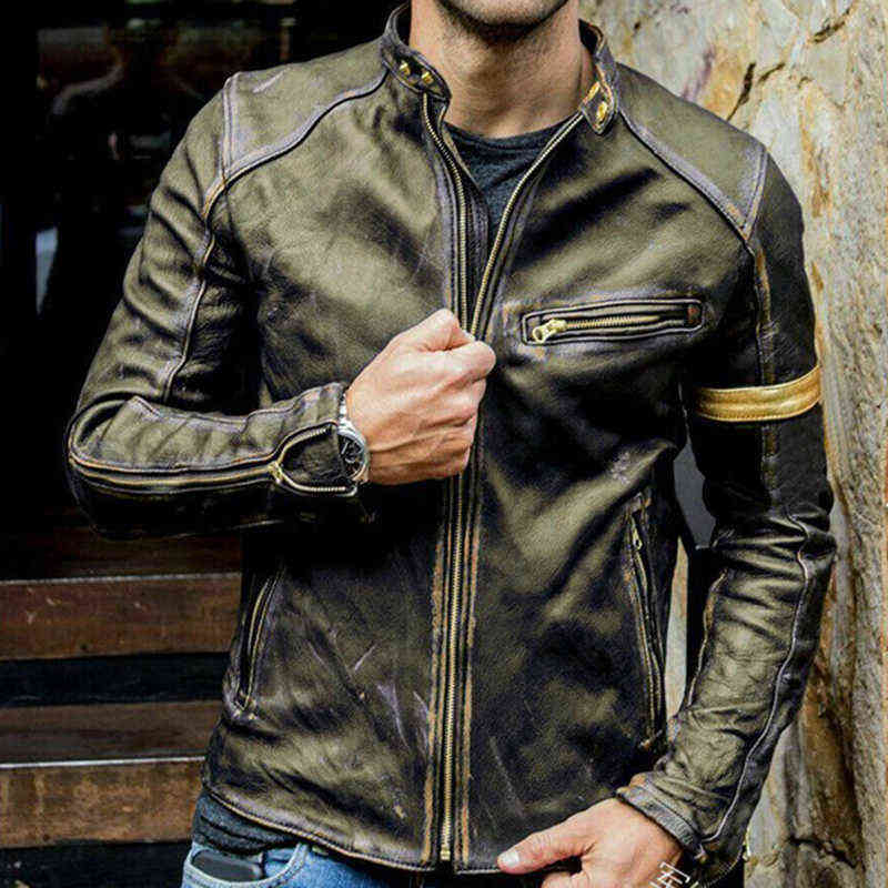 5XL Men PU Jackets Vintage Faux Leather Coat biker Male Outwears Outdoor Sport Men Clothing Zipper Cool Jacket Windbreaker LA419 211111