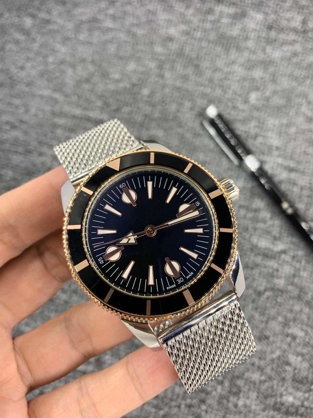 High quality men's casual watch 46mm automatic mechanical stainless steel case full mesh strap montre de luxe wristwatch
