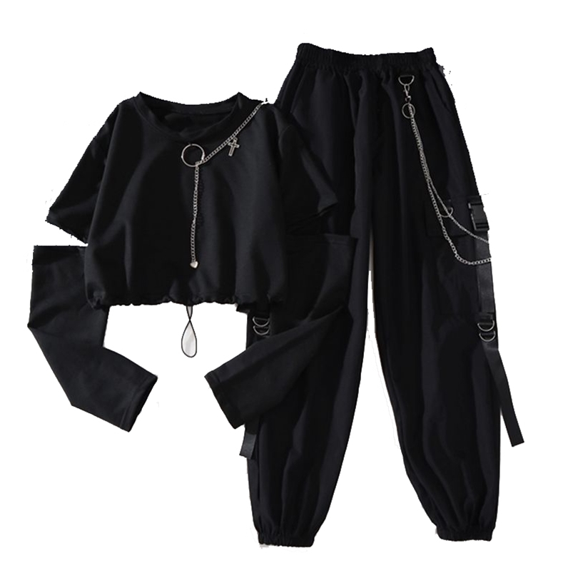 Spring Autumn Women Harajuku Cargo Pants Handsome Cool Two-piece Suit Chain Long Sleeve+Ribbon Pants 210721
Spring Autumn Women Harajuku Cargo Pants Handsome Cool Two-piece Suit Chain Long Sleeve+Ribbon Pants 210721