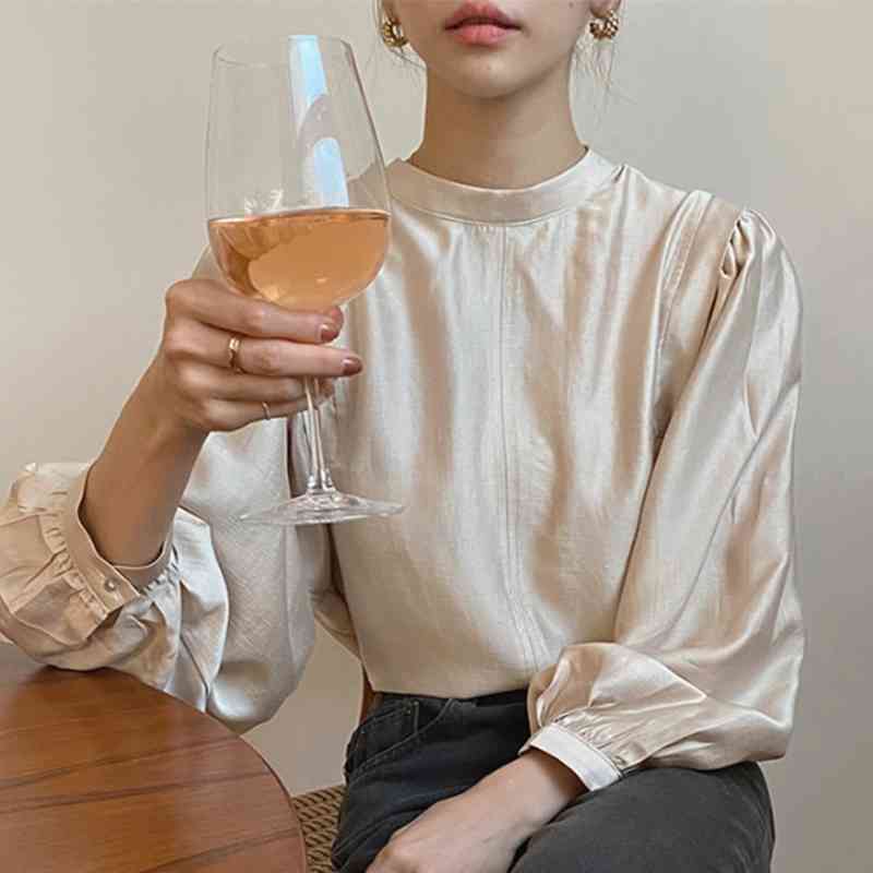 Nomikuma Women Blouses Korean Half Turtleneck Pullover Tops Causal Puff Long Sleeve Solid Blusas Mujer De Moda Verano 6D585 210427