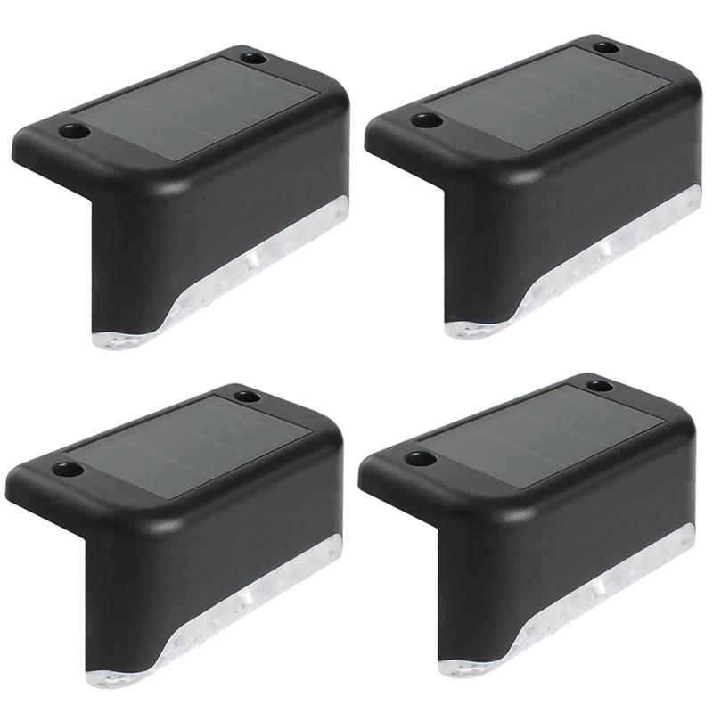 Solar Lamps 4pcs LED Deck Lights IP65 Waterproof Outdoor Garden Pathway Patio Stairs Steps Fence Black Shell + Warm White Light