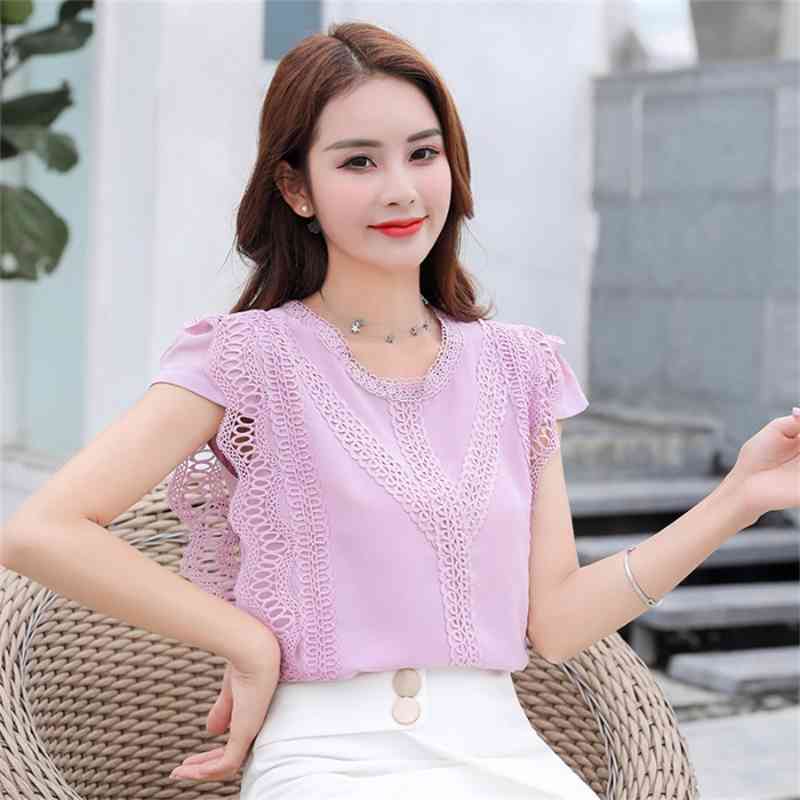 Fashion womens Clothing 3XL 4XL Plus Size blouse short sleeve ruffles lace women shirts Solid white Women Tops 4835 50 210506
