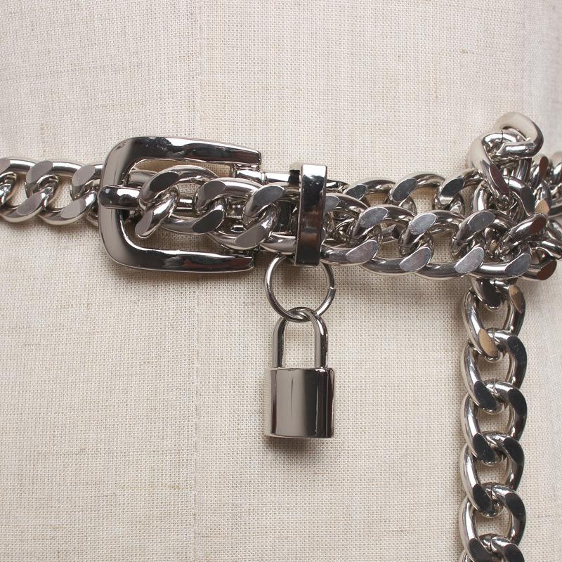 Gold Chain Belt Lock Metal Belts For Women Cuban Key Chains Silver Punks Dress Waistband Long Ketting Riem Cummerbunds