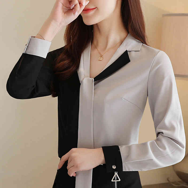 Spring Women Clothes Elegant V-neck Shirt Korean Fashion Clothing Casual Long Sleeve Chiffon Blouse Blusas 8472 50 210506