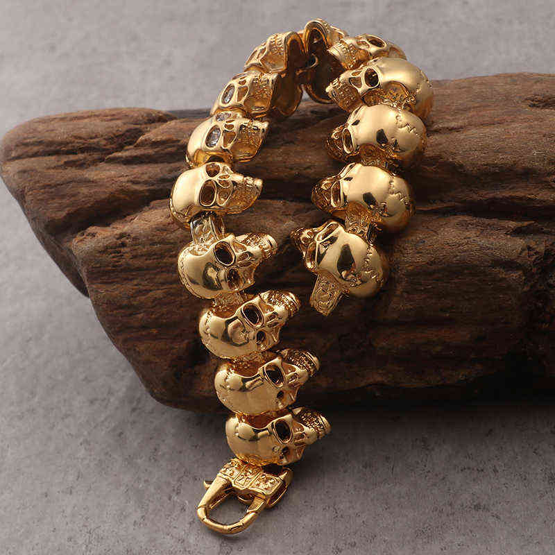316L Stainless Steel 8.6" Large Skull Hand Chain Mens Bracelets For Men Cool Punk Rock Skeleton Biker Jewelry Polished 211124