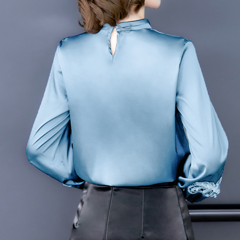2021 New Fashion Solid Silk Shirt Women Embroidery Office Lady Long Sleeve Plus Size Women Blouse and Tops Blusas Mujer 8501 50 210317
