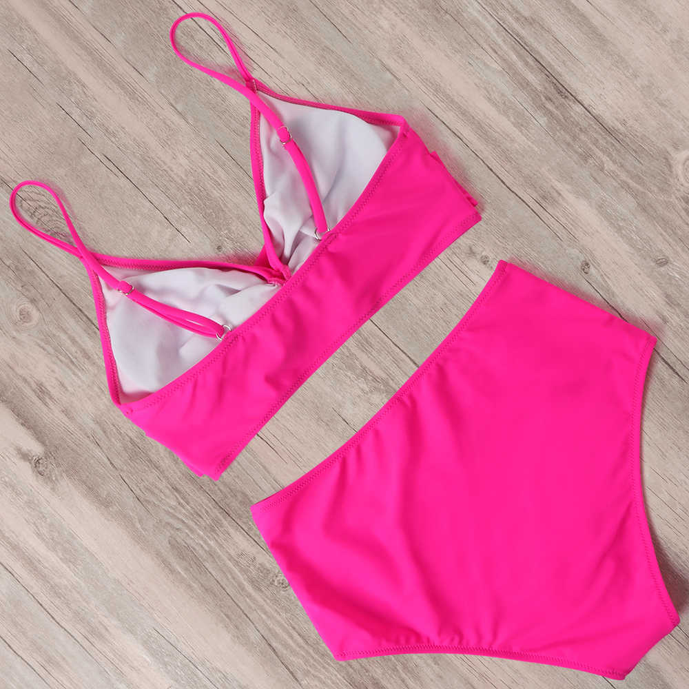 RUUHEE Swimsuit Woman High Waist Bikini Women Leopard Solid Bathing Suit Female with Pad Push Up Swimwear 210611