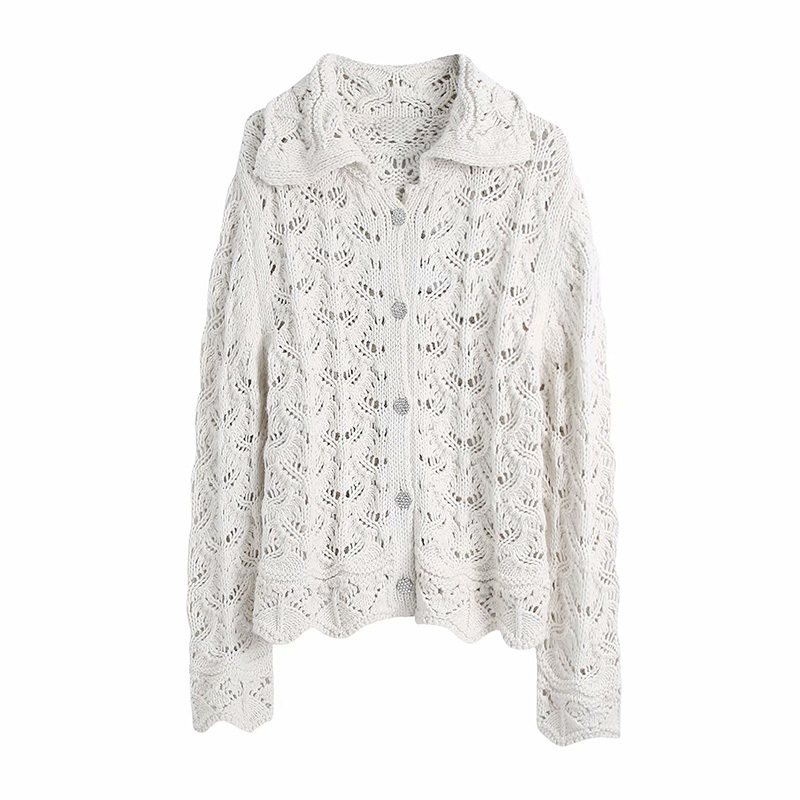 Women's Temperament Lapel Jewelry Button Decoration Hollow Knitted Jacket Sweet And Versatile Autumn Winter 210521, Beige
Women's Temperament Lapel Jewelry Button Decoration Hollow Knitted Jacket Sweet And Versatile Autumn Winter 210521, Beige