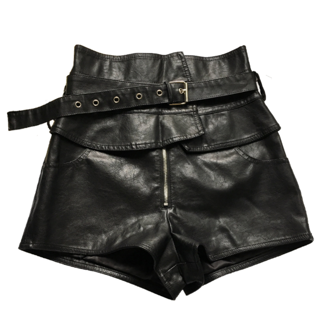 Leather High Waist Shorts For Women Irregular Slim Black Winter WomenShorts Fashion Casual Women's