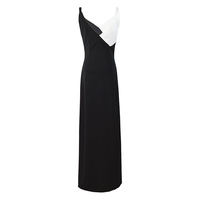 Women Dress V Neck Sleeveless Spaghetti Strap Backless Color Matching Split Maxi es Sexy Long es 210513