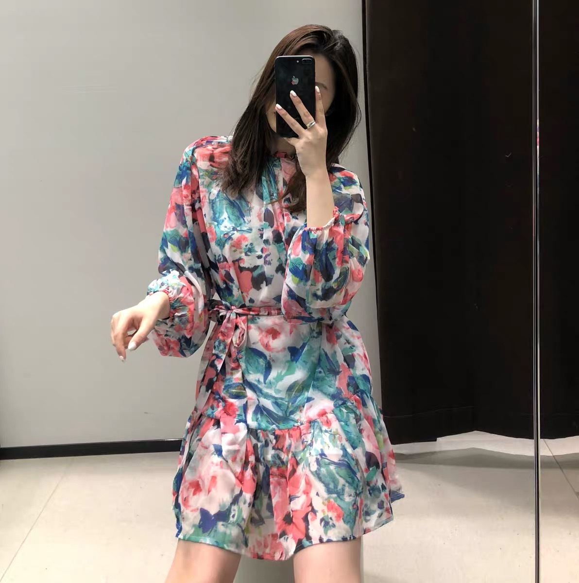 floral summer mini dresses for women loose casual lantern sleeve ruffles flower dress belt boho holiday beach plus size 210421