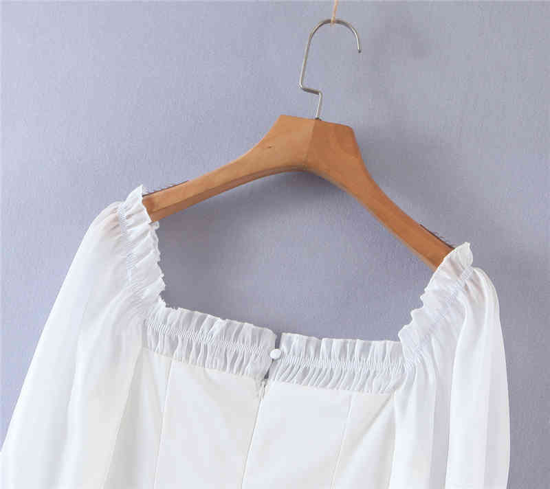 Summer Vintage Style White Cotton Long Sleeve Mini Dress Women Casual Fashion Back zipper Slim Dresses Female Vestidos 210514