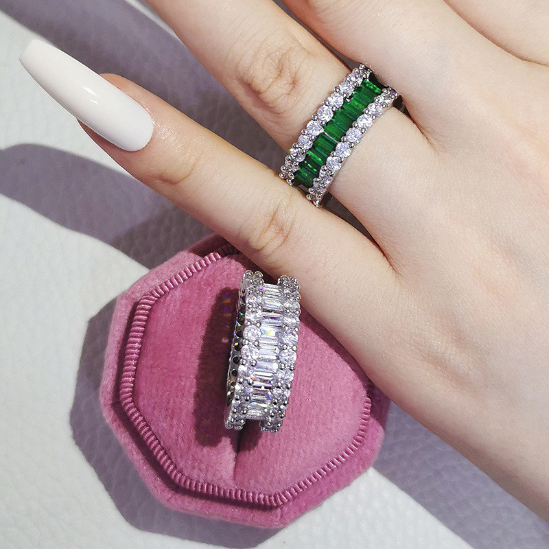 Sterg Sier Wedding Ring: Princess Cut Multi Color Cubic Zirconia Eternity Band for Women