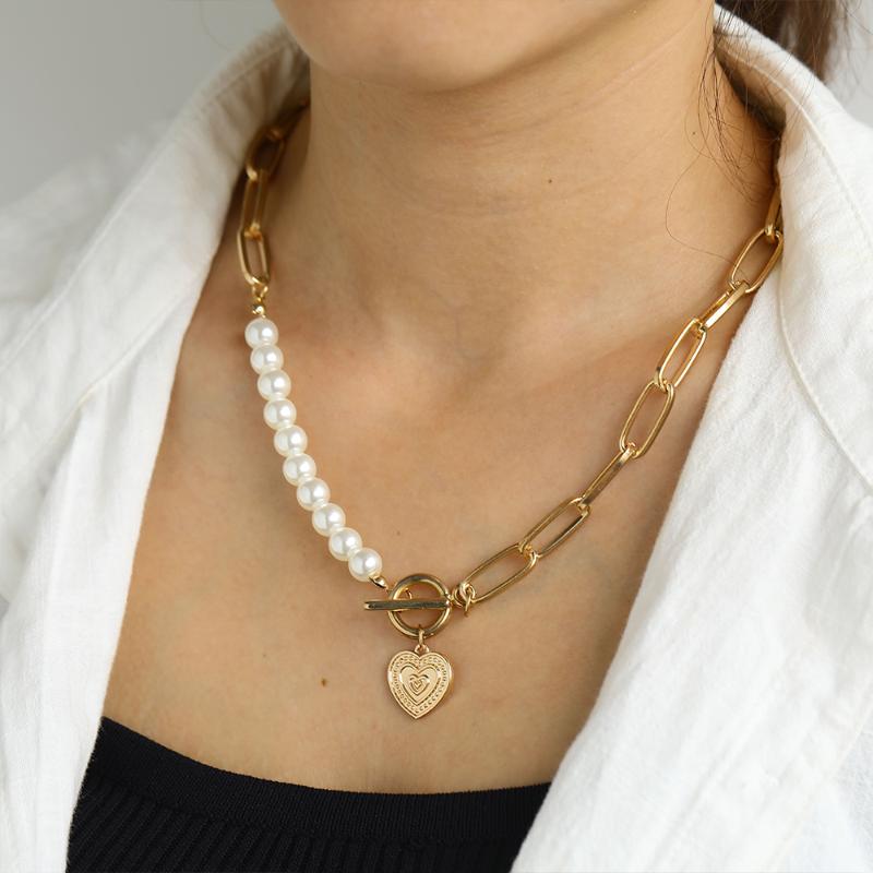 Pendant Necklaces Fashion Pearl Thick Chain Heart Choker Necklace Retro Gold Color Geometric Clavicle Jewelry Party Gift
Pendant Necklaces Fashion Pearl Thick Chain Heart Choker Necklace Retro Gold Color Geometric Clavicle Jewelry Party Gift