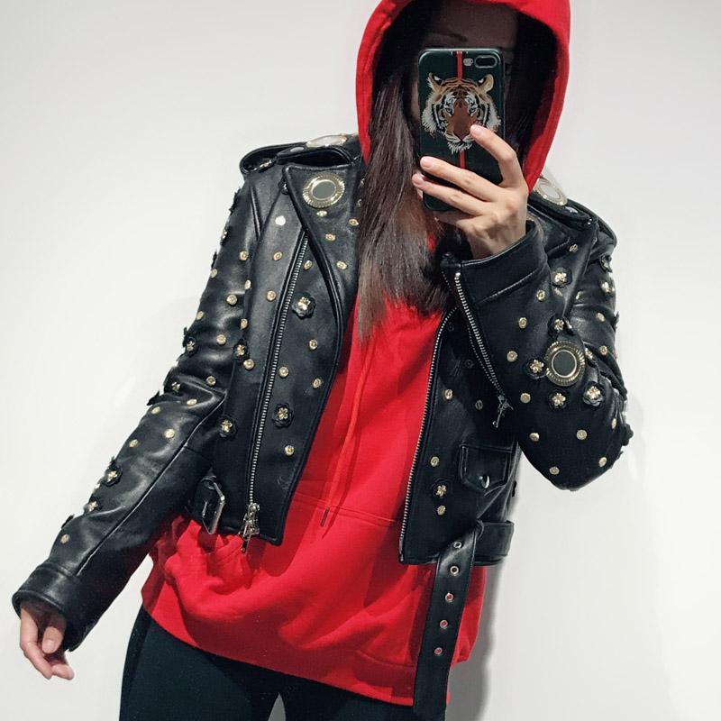 Women's Leather & Faux Ladies Real Jacket Women Genuine Rivet, Black 
Women's Leather & Faux Ladies Real Jacket Women Genuine Rivet, Black
