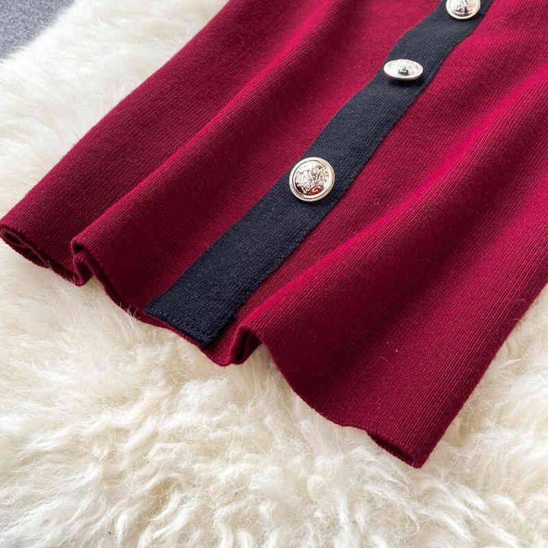 Fashion Knitted Dress Women Sleeveless Vintage Bodycon Dresses Single-breasted Knit Elegant Knee Length Vestido Summer Robe 210521