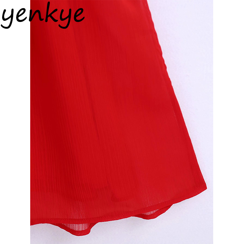 Spring Women Elastic Waist Red Dress Female Short Sleeve V Neck A-line Chiffon Long Party vestido 210430