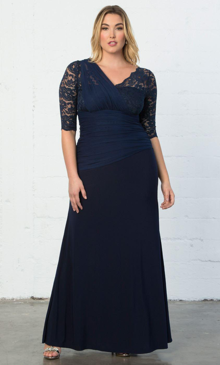 2021 Elegant Navy Blue Plus Size Lace Dresses With Half Sleeves V-Neck Evening Gowns Mermaid Floor Length Chiffon Formal Dress 0509