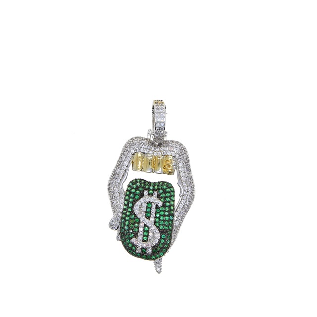 New All Hallows' Day Gift pendant Jewelry For Women Iced Out Bling CZ Tennis Chain Tongue Pendant Drip Dollar Lip Necklace