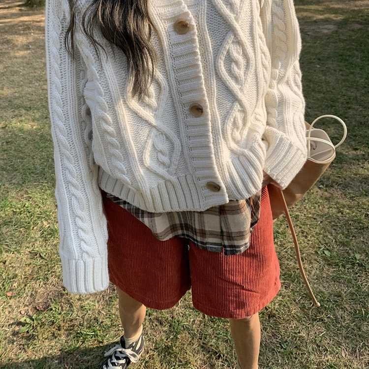 Flectit Bermuda Shorts Women High Waist Wide Leg Oversized Corduroy Student Girl Casual Outfits 210714