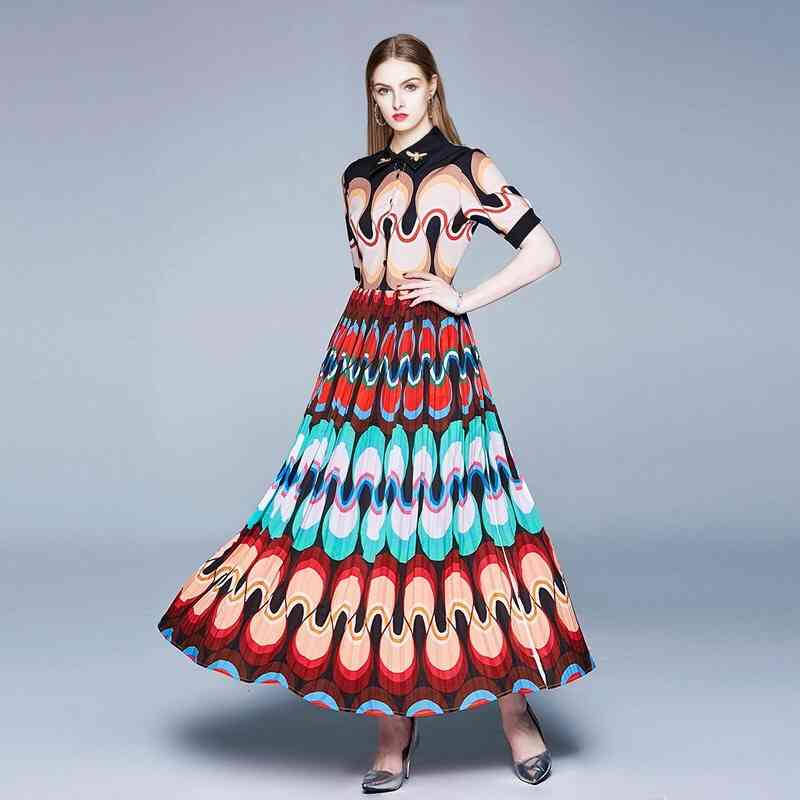 Bohemia Vintage Maxi Dress Geometric Printed Bee Collar Elegant Party Long Dresses Summer Boho Mujer robe de plage Chic 210421