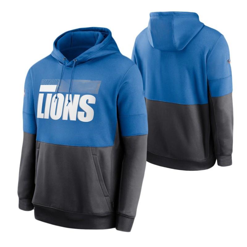 Detroit„Lions„Men Women Youth Blue Charcoal Sweatshirt Sideline Lockup Performance Pullover Football Hoodie