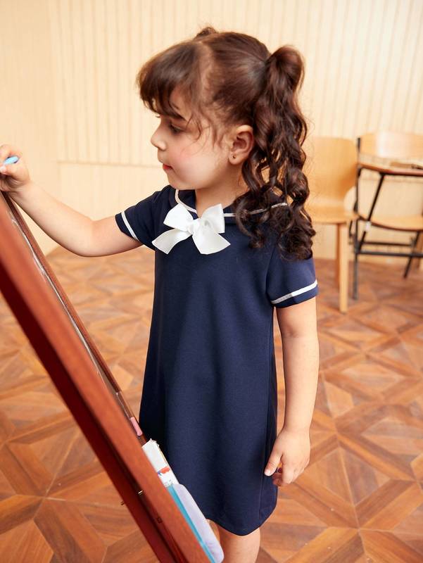 Toddler Girls Sailor Collar Knot Front Tunic Dress SHE