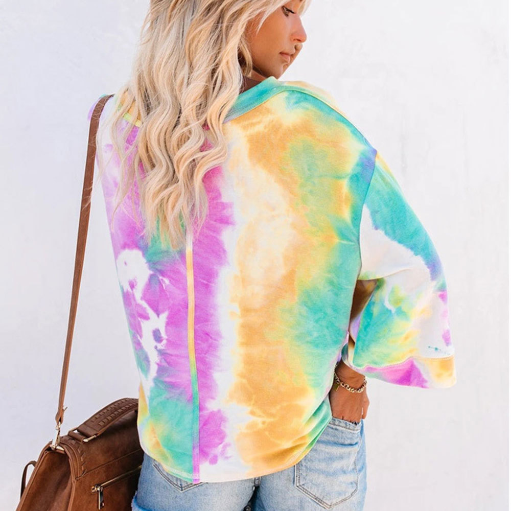 Fashion Tie Dye Print T Shirt Casual Autumn Long Sleeve O Neck Loose t Elegant Tops Hip Hop Tee 210428