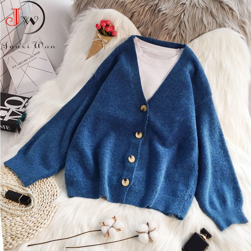 Women Long Cardigans Sweater Autumn Winter Knit Sweaters Coat Oversize Sleeve V Neck Loose Casual Thick Jacket Jumpers Pull 210510