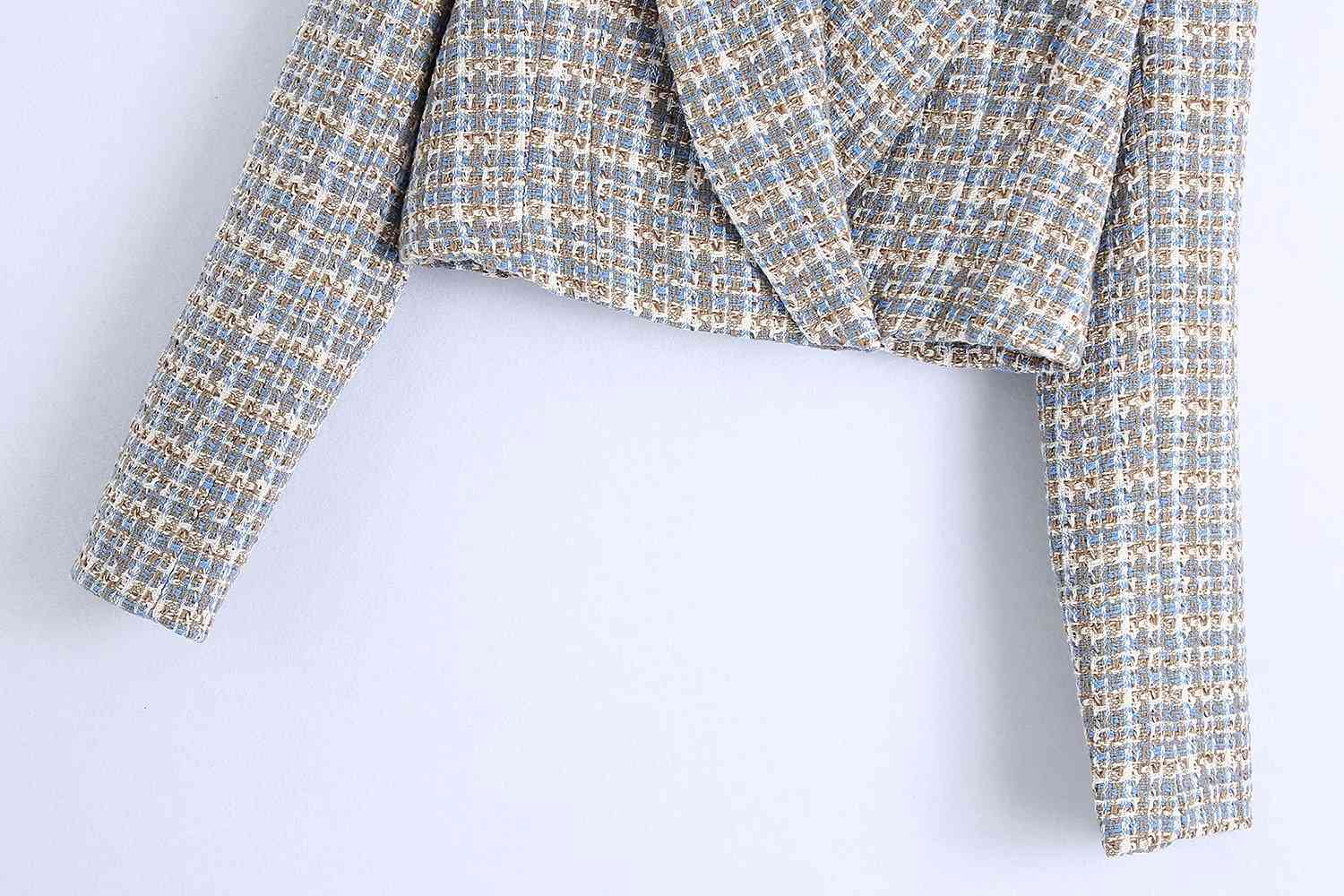 Lapel Small Fragrant Style Casual Short Texture Check Female Coat Chic Sexy Long-sleeved Women's Jacket 210507