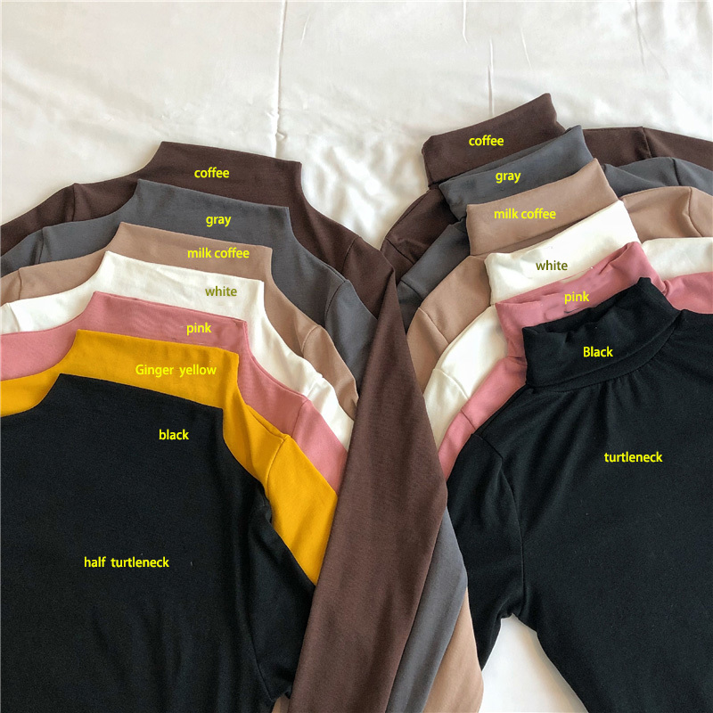Spring Autumn Women T-Shirts solid Turtleneck Long Sleeve Tops Tees Ladies Winter Bottoming Shirts Basic Fall Female Tshirts 210514