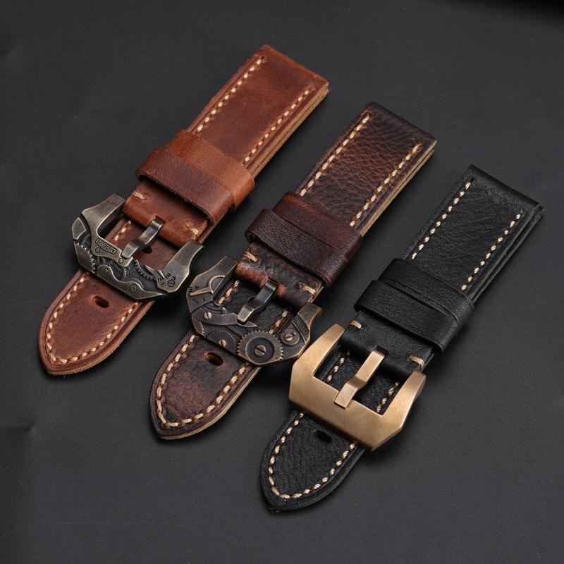Watch Bands Handmade Bronze Buckle Strap, Mechanical Punk Style First Layer Leather Watchband 20 22 24 26MM For PAM Male St 
Watch Bands Handmade Bronze Buckle Strap, Mechanical Punk Style First Layer Leather Watchband 20 22 24 26MM For PAM Male St