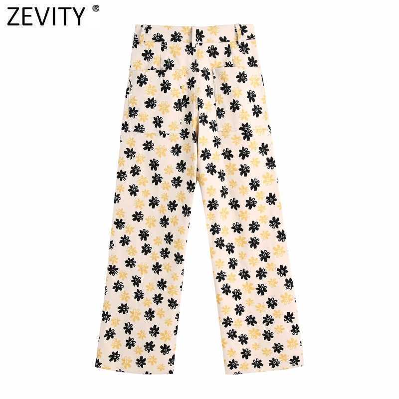 Zevity Women Vintage Floral Print Casual High Waist Wide Leg Pants Retro Female Chic Color Match Ankle Length Trousers P1108 211006