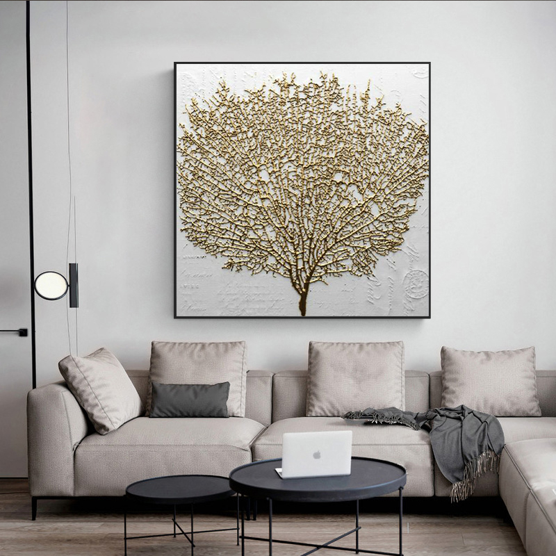 Nordic Style Golden Rich Tree Picture Light Oil Painting on Canvas Posters and Prints Cuadros Wall Art Pictures For Living Room