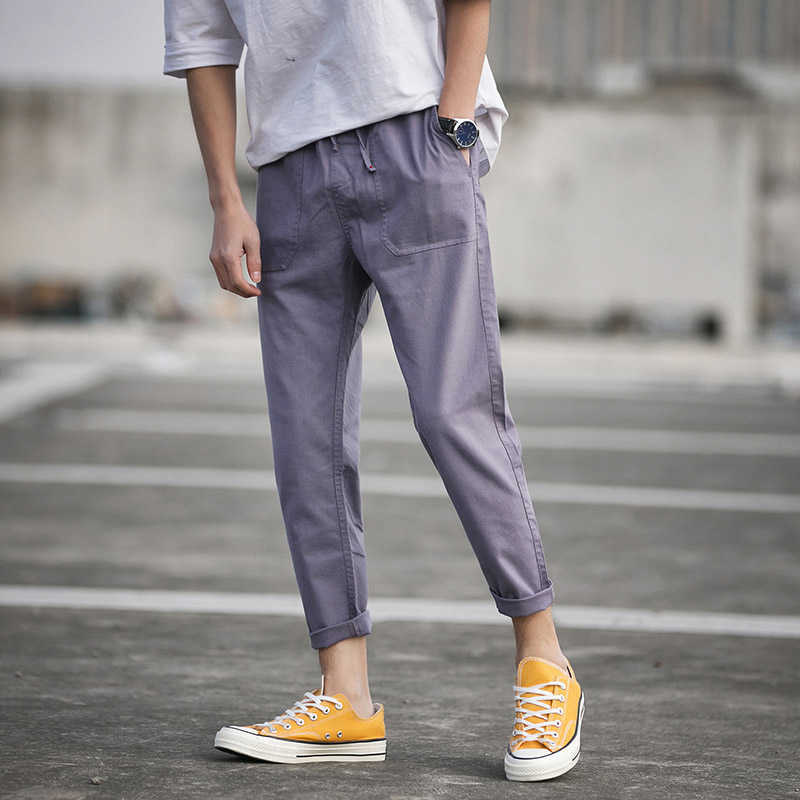 Summer Autumn Korean Fashion Ankle-Length Cotton Linen Pants Men Trousers Black Khaki Joggers Men Harem Pants 5XL 210528