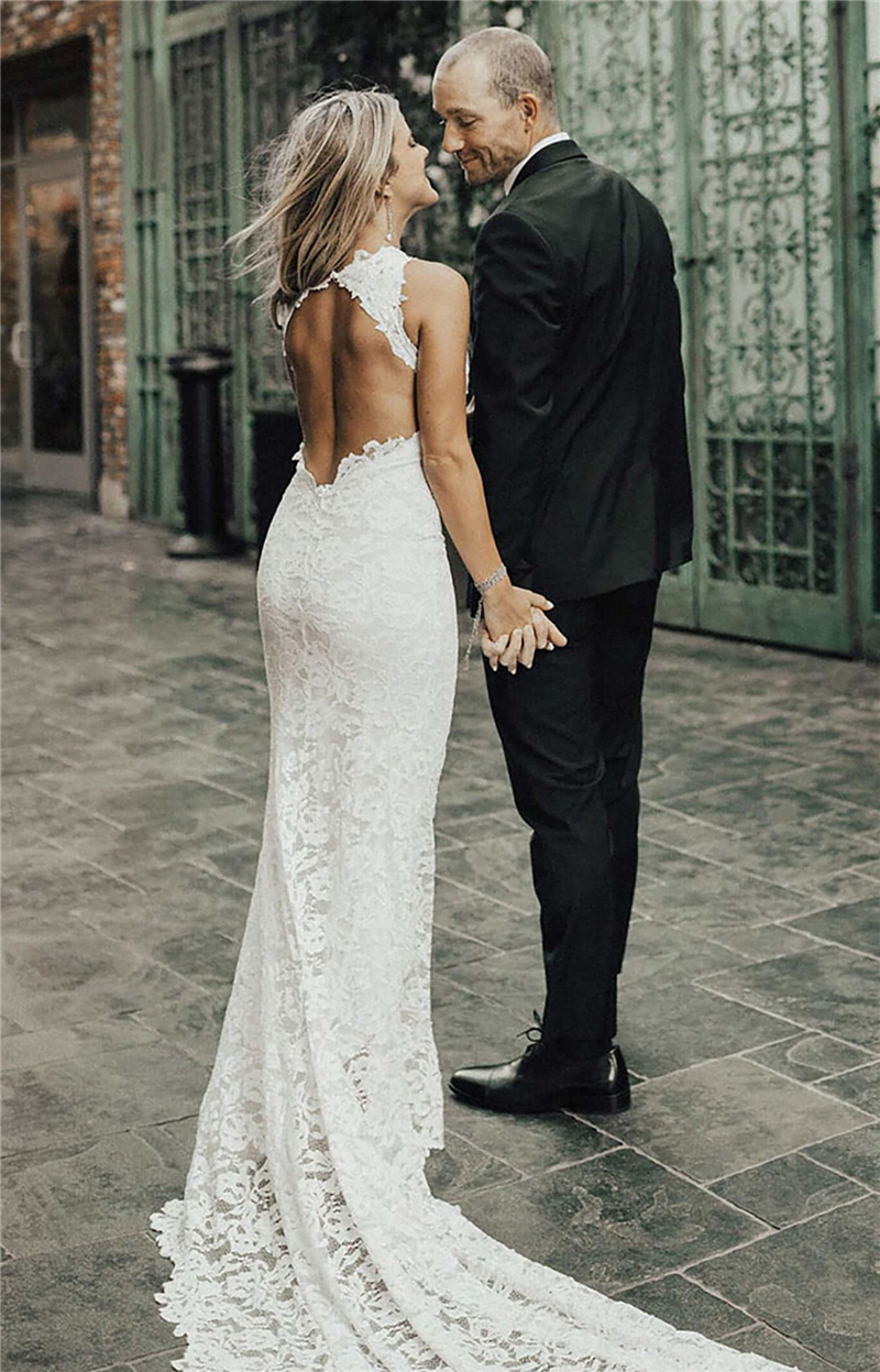 Boho Wedding For Women Mermaid 2021 Slit Backless Lace Bohemian Bride Gowns Marriage Dresses Beach Vestidos De Novia 0431