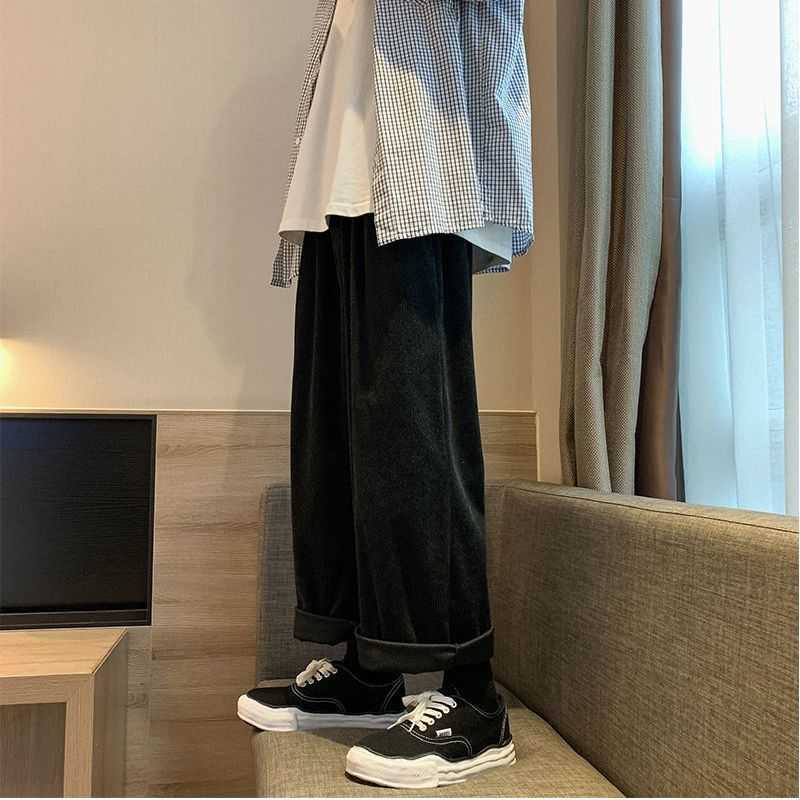 Corduroy pants spring autumn men women's trend loose casual bottoms Harajuku Hong Kong style wide-leg sports trousers 210526