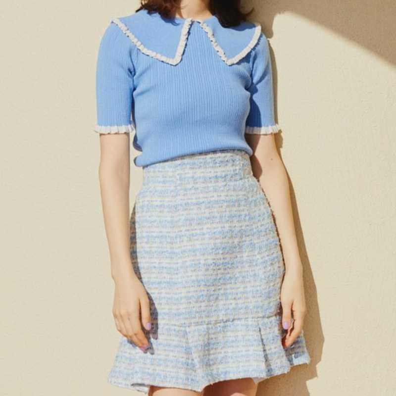 Spring Sweet Peter Pan Collar Women Tops Knitted Slim Female Pullovers Casual Sweet Japanese Short Sleeve Sweaters 210525, Pink 
Spring Sweet Peter Pan Collar Women Tops Knitted Slim Female Pullovers Casual Sweet Japanese Short Sleeve Sweaters 210525, Pink